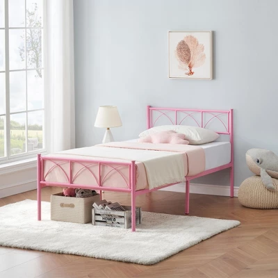 Twin Size Bed Frame With Headboard, Twin Bed Frame For Girls/Boys/Teens, Heavy Duty Metal Slat Support, No Box Spring Needed, Easy Assembly,Pink 6 Twin Size Bed Frame With Headboard, Twin Bed Frame For Girls/Boys/Teens, Heavy Duty Metal Slat Support, No Box Spring Needed, Easy Assembly,Pink - Image 6