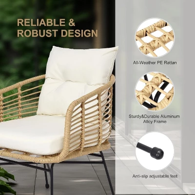 4-Piece Outdoor Patio Furniture Set With Boho Rope Wicker Sofa, Loveseat & Glass Table, All-Weather Couch For Garden, Backyard, Porch 4 4-Piece Outdoor Patio Furniture Set With Boho Rope Wicker Sofa, Loveseat & Glass Table, All-Weather Couch For Garden, Backyard, Porch - Image 4
