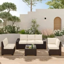 Whizmax 6-Piece Outdoor Patio Furniture Set With Modern Rattan Wicker, Perfect For Garden, Deck, And Backyard