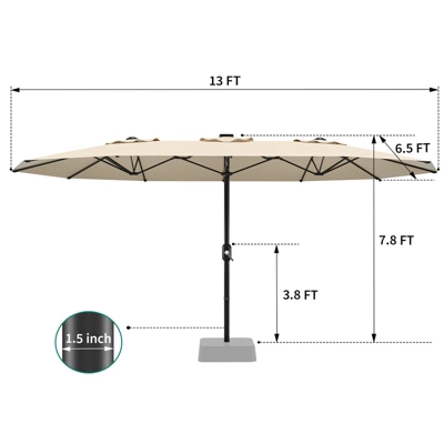 13ft Large Patio Umbrella, Double-Sided Outdoor Market Rectangle Umbrellas 3 13ft Large Patio Umbrella, Double-Sided Outdoor Market Rectangle Umbrellas - Image 3
