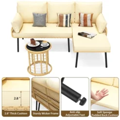 Outdoor Rattan Chaise Lounge Set With Iron Frame And Glass Table, Weather-Resistant PE Rattan -Garvee Sales GUEST 7557d5d3 c326 4d05 b928 3f08028b12ea