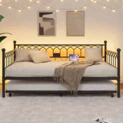 Twin Size Daybed With Pop-Up Trundle & LED Lights, Pull Out Bed With Charging Station And Pull Out Turundle, Metal Sofa Bed Frame For Living Room 21 Twin Size Daybed With Pop-Up Trundle & LED Lights, Pull Out Bed With Charging Station And Pull Out Turundle, Metal Sofa Bed Frame For Living Room -Garvee Sales GUEST 756b7842 ba8d 4fad 97cc 3546c8505f47