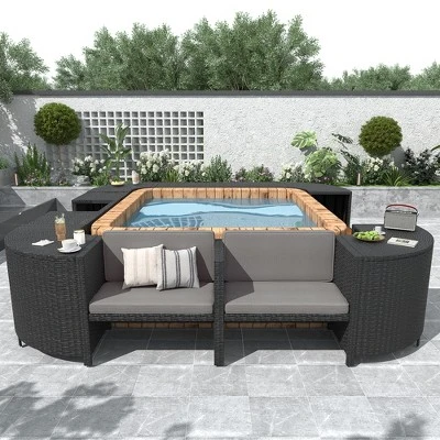 Spa Surround Spa Frame, Patio Rattan Sectional Sofa Set With Storage Spaces & Seats, Quadrilateral Outdoor Conversation Sofa Set For Poolside Garden 9 Spa Surround Spa Frame, Patio Rattan Sectional Sofa Set With Storage Spaces & Seats, Quadrilateral Outdoor Conversation Sofa Set For Poolside Garden - Image 9