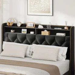 Garvee Upholstered Queen Size Bed Frame With 4 Drawers, Black Velvet Queen Platform With Tufted Headboard And Nailhead Design, No Box Spring Needed -Garvee Sales GUEST 75b4600a 420a 4cde 9983 f413f1ed00ff