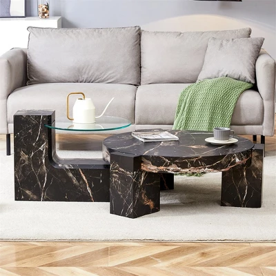 Modern Coffee Tables Set Of 2, Coffee Table With Detachable Nightstand, Accent Center Table With Glass Top Side Table For Bedroom Office 4 Modern Coffee Tables Set Of 2, Coffee Table With Detachable Nightstand, Accent Center Table With Glass Top Side Table For Bedroom Office - Image 4