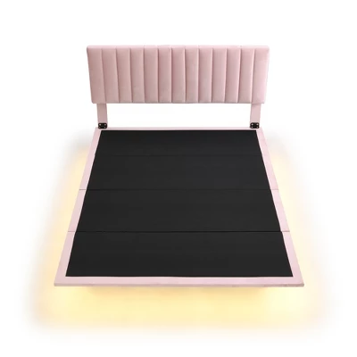 Floating Queen Platform Bed Frame, Headboard Velvet, No Box Spring Needed Upholstered Queen Bed Frame For Bedroom 3 Floating Queen Platform Bed Frame, Headboard Velvet, No Box Spring Needed Upholstered Queen Bed Frame For Bedroom - Image 3
