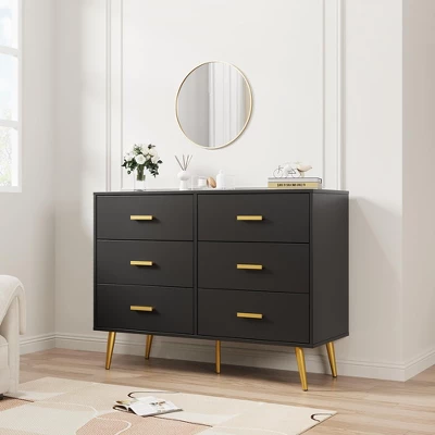 Modern Dresser With 6 Deep Drawers Wooden Chest Of Drawers For Bedroom 4 Modern Dresser With 6 Deep Drawers Wooden Chest Of Drawers For Bedroom - Image 4