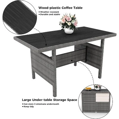 7-Piece Outdoor Patio Furniture Set – Rattan Chairs With Ottoman & Wood Coffee Table, Wicker Sectional Conversation Sofa In Beige 5 7-Piece Outdoor Patio Furniture Set – Rattan Chairs With Ottoman & Wood Coffee Table, Wicker Sectional Conversation Sofa In Beige - Image 5