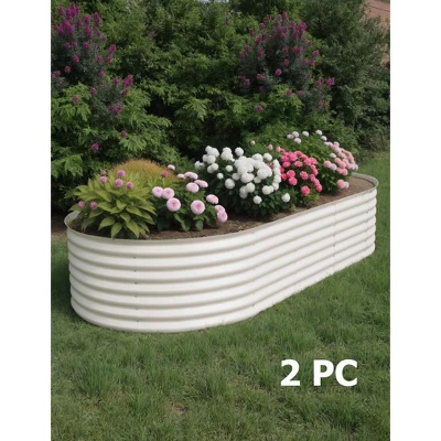 Galvanized Raised Garden Bed Outdoor, 2 Pcs 10x4x1.5 Ft Oval Metal Planter Box For Flowers, Vegetables, Herbs- Beige 7 Galvanized Raised Garden Bed Outdoor, 2 Pcs 10x4x1.5 Ft Oval Metal Planter Box For Flowers, Vegetables, Herbs- Beige - Image 7