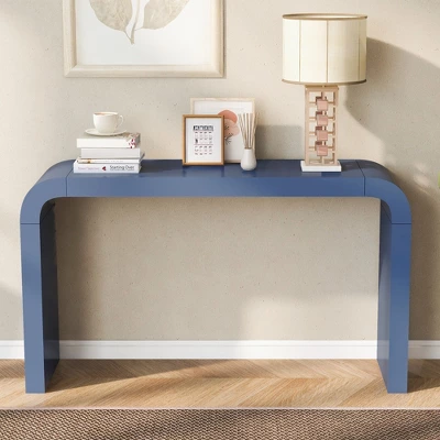 55.1-Inch Console Table, Minimalist Curved Design Entryway Table Sofa Table With Acacia Veneer And Two Legs For Entryway, Hallway, Living Room 1 55.1-Inch Console Table, Minimalist Curved Design Entryway Table Sofa Table With Acacia Veneer And Two Legs For Entryway, Hallway, Living Room