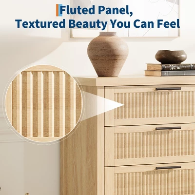 Fluted Drawer Dresser For Bedroom, Mid Century Modern Chest Of Drawers, Wooden Fluted Dresser Chest With Clothes Storage Cabinet, Oak & White 8 Fluted Drawer Dresser For Bedroom, Mid Century Modern Chest Of Drawers, Wooden Fluted Dresser Chest With Clothes Storage Cabinet, Oak & White - Image 8