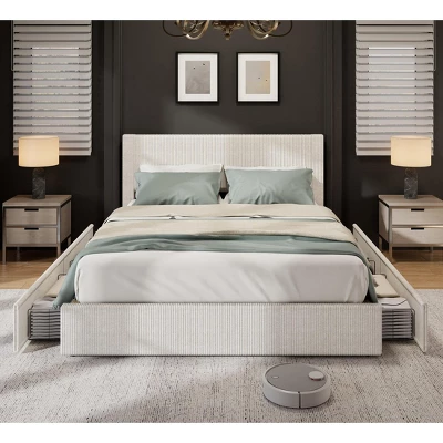 Bed Frame With Tall Tufted Wingback Headboard, Platform Velvet Upholstered Full Bed Frame With 4 Storage Drawers And Wooden 2 Bed Frame With Tall Tufted Wingback Headboard, Platform Velvet Upholstered Full Bed Frame With 4 Storage Drawers And Wooden - Image 2
