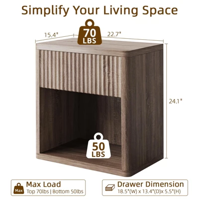 Stand Set Of 2, Modern Farmhouse Nightstand, Fluted Nightstand With Drawer Storage, Mid Century Wood Bedside Table For Bedroom Living Room Sofa Office 2 Stand Set Of 2, Modern Farmhouse Nightstand, Fluted Nightstand With Drawer Storage, Mid Century Wood Bedside Table For Bedroom Living Room Sofa Office - Image 2