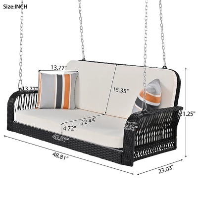 Hanging Porch Swing With Removable Cushion Covers, 2 Durable Metal Chains, Seat And Back Cushion, 2 Pillows 5 Hanging Porch Swing With Removable Cushion Covers, 2 Durable Metal Chains, Seat And Back Cushion, 2 Pillows - Image 5
