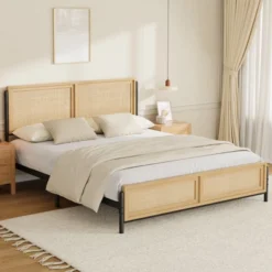 Garvee Bed Frame With Natural Rattan Headboard And Footboard, Wooden Platform No Box Spring Needed, Noise-Free Metal Bedframe 14 Garvee Bed Frame With Natural Rattan Headboard And Footboard, Wooden Platform No Box Spring Needed, Noise-Free Metal Bedframe -Garvee Sales GUEST 770ab6a6 4a48 4e4d b493 1678ed159815