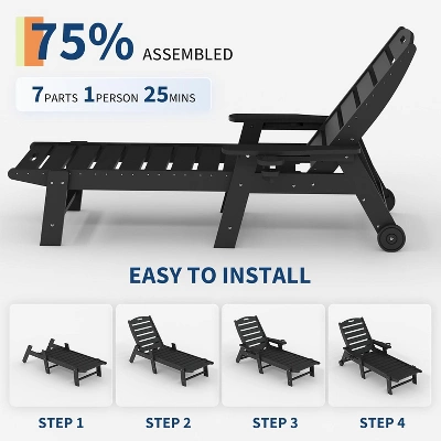 Lounge Chair For Outside, Outdoor HDPE Chaise Loungers With Cup Holder, Resin Pool Lounge Chair With Rolling Wheels 2 Lounge Chair For Outside, Outdoor HDPE Chaise Loungers With Cup Holder, Resin Pool Lounge Chair With Rolling Wheels - Image 2