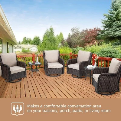 3 Pieces Outdoor Wicker Swivel Rocker Patio Set, 360-Degree Swivel Rocking Chair Elegant Wicker Patio Bistro Set With Tempered Glass Top Side Table 4 3 Pieces Outdoor Wicker Swivel Rocker Patio Set, 360-Degree Swivel Rocking Chair Elegant Wicker Patio Bistro Set With Tempered Glass Top Side Table - Image 4