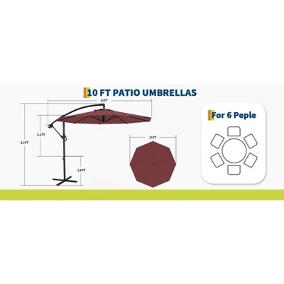 10 FT Hanging Cantilever Umbrella With 360 Degree Rotation, 8 Ribs Offset,Cross Base Support, With Easy Tilt Adjustment, For Backyard, Garden 6 10 FT Hanging Cantilever Umbrella With 360 Degree Rotation, 8 Ribs Offset,Cross Base Support, With Easy Tilt Adjustment, For Backyard, Garden - Image 6