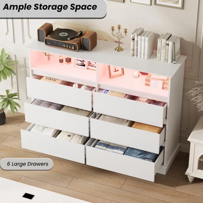 6/8 Drawer Dressers For Bedroom, Chest Of Drawers With Deep Drawers, Large Double Dresser For Closet With Wide Top, Horizontal Wooden Dresser 5 6/8 Drawer Dressers For Bedroom, Chest Of Drawers With Deep Drawers, Large Double Dresser For Closet With Wide Top, Horizontal Wooden Dresser - Image 5