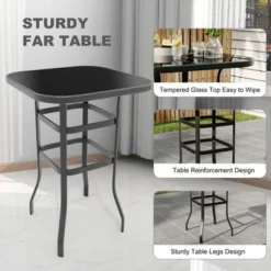 Bistro Square Patio Table - Metal Frame W/Tempered Glass Top, Outdoor Bar Height Table For Backyard, Poolside & Garden -Garvee Sales GUEST 77e2d51b 4fbc 46f2 ae4e 6c3909061e2e