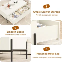 Garvee Coffee Table With 2 Handle-free Drawers White Center Table With Open Storage Shelf -Garvee Sales GUEST 78138379 504c 4359 9265 294e63b4db19