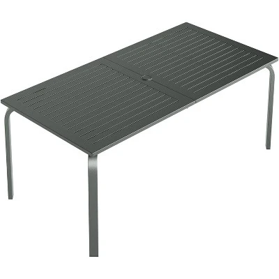 71" Modern Outdoor Dining Table With Umbrella Hole - Marine-Grade Aluminum Patio Table, Weatherproof & Rust-Proof Design For Restaurants, Backyards 2 71" Modern Outdoor Dining Table With Umbrella Hole - Marine-Grade Aluminum Patio Table, Weatherproof & Rust-Proof Design For Restaurants, Backyards - Image 2