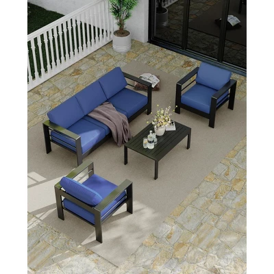 4 Pieces Aluminum Patio Furniture Set, Outdoor Sectional Conversation Set Sectional Sofa With 4" Armrest & 5" Thick Cushions & Coffee Table 6 4 Pieces Aluminum Patio Furniture Set, Outdoor Sectional Conversation Set Sectional Sofa With 4" Armrest & 5" Thick Cushions & Coffee Table - Image 6
