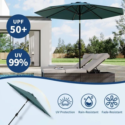 Garvee 9Ft Patio Umbrella - 8 Sturdy Ribs Outdoor Table Umbrella With Crank Lift & Push Button Tilt - Market Umbrella For Pool, Deck, Garden-Blue 3 Garvee 9Ft Patio Umbrella - 8 Sturdy Ribs Outdoor Table Umbrella With Crank Lift & Push Button Tilt - Market Umbrella For Pool, Deck, Garden-Blue - Image 3