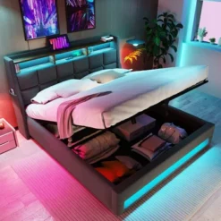 Queen Size Bed Frame With Hydraulic Storage,Upholstered Headboard,RGB LED Light And USB Charging 12 Queen Size Bed Frame With Hydraulic Storage,Upholstered Headboard,RGB LED Light And USB Charging -Garvee Sales GUEST 7853ecc6 bad4 408a aa9a 01fe3d8c6fee