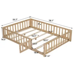Full Size Floor Platform Bed With Fence And Door, Wooden Floor Bed Frame With Support Slats For Boys Girls Bedroom Furniture, Easy To Assembly -Garvee Sales GUEST 7854fa94 965c 4bfc b2a4 c9b95a520ef0