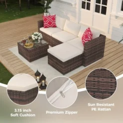Whizmax 5-Piece PE Rattan Patio Set - Outdoor Wicker Furniture With Cushions & Glass Table, For Porch, Garden, Balcony 13 Whizmax 5-Piece PE Rattan Patio Set - Outdoor Wicker Furniture With Cushions & Glass Table, For Porch, Garden, Balcony -Garvee Sales GUEST 785a577c c941 43cd bfee 08a43612c929