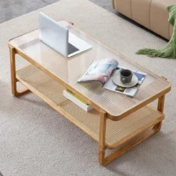 Modern Rattan Coffee Table,Rectangular Center Table With Tempered Glass Tabletop,2 Tier Wood Tea Table For Living Room Office Bedroom 17 Modern Rattan Coffee Table,Rectangular Center Table With Tempered Glass Tabletop,2 Tier Wood Tea Table For Living Room Office Bedroom -Garvee Sales GUEST 7873a2a3 f421 4869 a958 17c1aefe243d