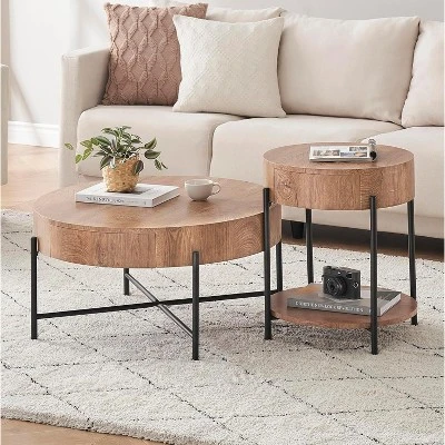 Round Coffee Table With Drawers Circle Living Room Table Wood Accent Coffee Table 3 Round Coffee Table With Drawers Circle Living Room Table Wood Accent Coffee Table - Image 3