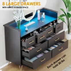 Dresser With Power Outlet And LED Lights, Wood 8 Drawer Dresser For Bedroom, Modern Chest Of Drawers For Closet, Living Room 15 Dresser With Power Outlet And LED Lights, Wood 8 Drawer Dresser For Bedroom, Modern Chest Of Drawers For Closet, Living Room -Garvee Sales GUEST 79198199 0f1b 4755 833a 7d0177baddc1
