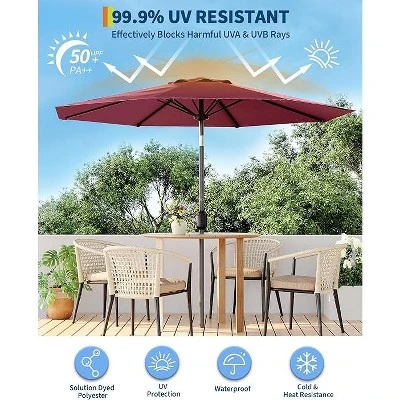 9FT Patio Umbrella Outdoor, Market, Table Umbrella With Push Button Tilt And Crank, 8 Sturdy Ribs For Garden, Pool, Deck, Backyard 4 9FT Patio Umbrella Outdoor, Market, Table Umbrella With Push Button Tilt And Crank, 8 Sturdy Ribs For Garden, Pool, Deck, Backyard - Image 4