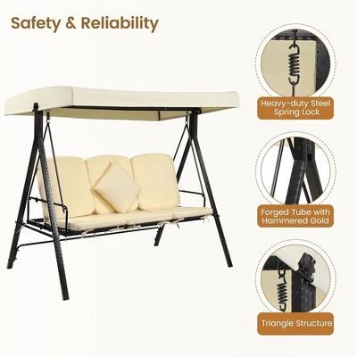 Whizmax 3 Seater Outdoor Porch Swing, Patio Swing Chair And Canopy, Adjustable Shade, Removable Cushion, Suitable For Balcony, Garden, Antique White 2 Whizmax 3 Seater Outdoor Porch Swing, Patio Swing Chair And Canopy, Adjustable Shade, Removable Cushion, Suitable For Balcony, Garden, Antique White - Image 2