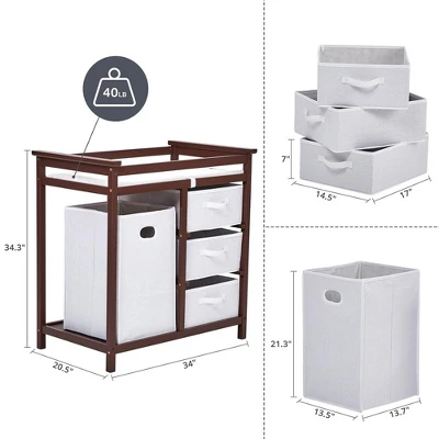 Wooden Baby Changing Table Solid Wood Diaper Changing Station Changing Table With Laundry Basket And Drawer 2 Wooden Baby Changing Table Solid Wood Diaper Changing Station Changing Table With Laundry Basket And Drawer - Image 2