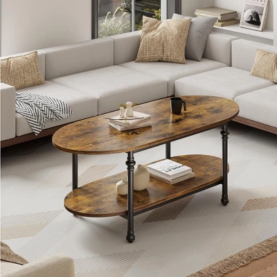 Whizmax Oval Coffee Table Unique Tea Table, Cocktail Table Low Storage Coffee Table 2 Tier Center Table For Living Room 3 Whizmax Oval Coffee Table Unique Tea Table, Cocktail Table Low Storage Coffee Table 2 Tier Center Table For Living Room - Image 3