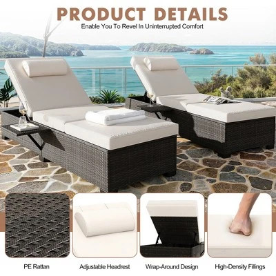 Outdoor PE Wicker Chaise Lounge Chairs, Pool Lounge Chairs Set Of 2, Brown Rattan Pool Lounge Chairs Adjustable Backrest Recliners With Beige Cushion 3 Outdoor PE Wicker Chaise Lounge Chairs, Pool Lounge Chairs Set Of 2, Brown Rattan Pool Lounge Chairs Adjustable Backrest Recliners With Beige Cushion - Image 3