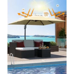 10' X 10' Extra Large Square Cantilever Umbrella - UV Protection, Adjustable Tilt, Sturdy Base, Easy Assembly, And Weather-Resistant Fabric.