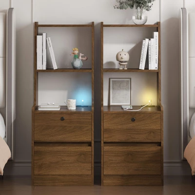 Nightstands Set Of 2, With Charging Station, Smart Nightstand With Night Light, Modern Night Stand With Bookshelf, Bedside Tables For Bedroom 9 Nightstands Set Of 2, With Charging Station, Smart Nightstand With Night Light, Modern Night Stand With Bookshelf, Bedside Tables For Bedroom - Image 9