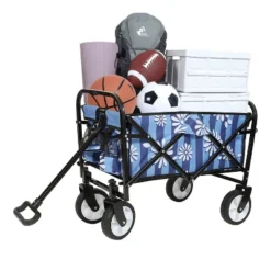Collapsible Foldable Wagon, 225LBS Capacity Beach Wagon With Strapping System, All-Terrain Utility Wagon Grocery Cart