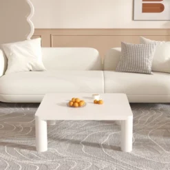 33.5" Modern Square Coffee Table, Wooden End Table, Accent Coffee Table Nightstands For Living Room Bedroom Office White