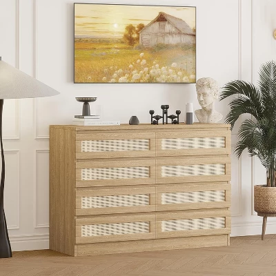 8-Drawer Rattan Double Dresser, Modern Wooden Storage Chest For Bedroom, Nursery, Closet, Living Room, And Entryway 3 8-Drawer Rattan Double Dresser, Modern Wooden Storage Chest For Bedroom, Nursery, Closet, Living Room, And Entryway - Image 3