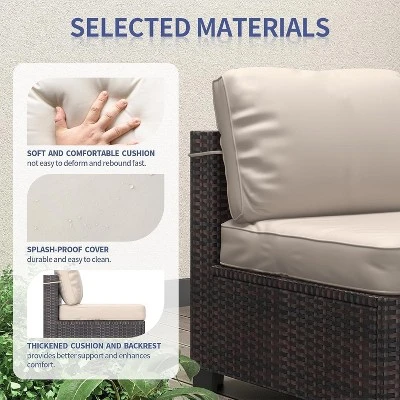 7 PCS Outdoor Patio Furniture Set, Wicker Sectional Sofa Set Rattan Modular Conversation Couch Set With Cushions For Outside, Garden, Balcony, Porch 3 7 PCS Outdoor Patio Furniture Set, Wicker Sectional Sofa Set Rattan Modular Conversation Couch Set With Cushions For Outside, Garden, Balcony, Porch - Image 3