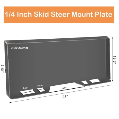 1/4" Skid Steer Attachment Plate, Universal Quick Mount Plate, Grade 50 Structural Steel, Anti-Rust Surface,Silver 1 1/4" Skid Steer Attachment Plate, Universal Quick Mount Plate, Grade 50 Structural Steel, Anti-Rust Surface,Silver