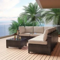 Whizmax 7-Piece Modular Patio Set - PE Rattan Sectional Sofa With Thick Cushions & Glass Coffee Table, Outdoor Furniture For Garden, Balcony, Porch 18 Whizmax 7-Piece Modular Patio Set - PE Rattan Sectional Sofa With Thick Cushions & Glass Coffee Table, Outdoor Furniture For Garden, Balcony, Porch -Garvee Sales GUEST 7b7cec61 8f64 4949 8d3c 1900a6e66e35