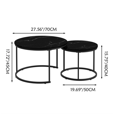 Nesting Coffee Table Set Of 2, 27.6inch Round Coffee Table Wood Marble Pattern Top With Sturdy Metal Frame, End Table Side Tables 4 Nesting Coffee Table Set Of 2, 27.6inch Round Coffee Table Wood Marble Pattern Top With Sturdy Metal Frame, End Table Side Tables - Image 4