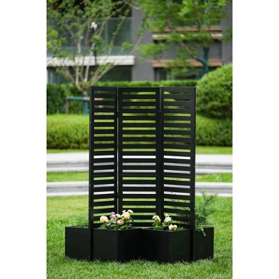 Freestanding Outdoor Privacy Screen With 4 Self-Draining Planters/Raised Garden Beds, 3 Hinged Panels For Patio, Backyard, Deck, Black 4 Freestanding Outdoor Privacy Screen With 4 Self-Draining Planters/Raised Garden Beds, 3 Hinged Panels For Patio, Backyard, Deck, Black - Image 4