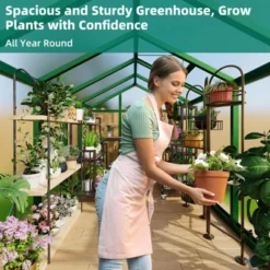 Whizmax 6x8/6x10 FT Aluminum Greenhouse - Heavy Duty Polycarbonate Panels With Roof Vent, Walk-In Garden House For Backyard, Patio, Easy Assembly